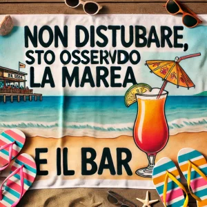 Asciugamano “Non disturbare, sto osservando la marea (e il bar)” – La filosofia del relax in microfibra.